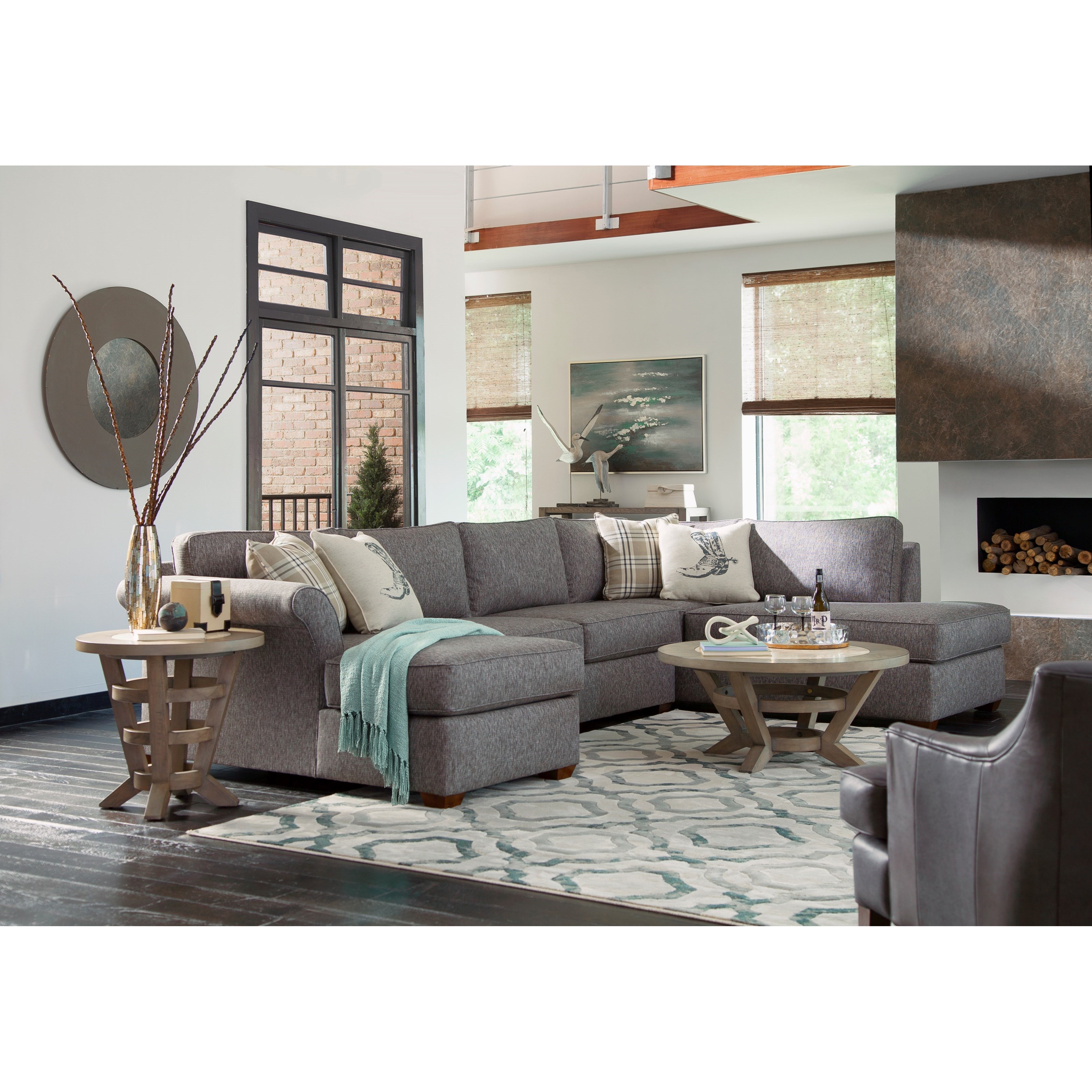 Klaussner Jaxon Three Piece Sectional Sofa with Flared Arms and RAF